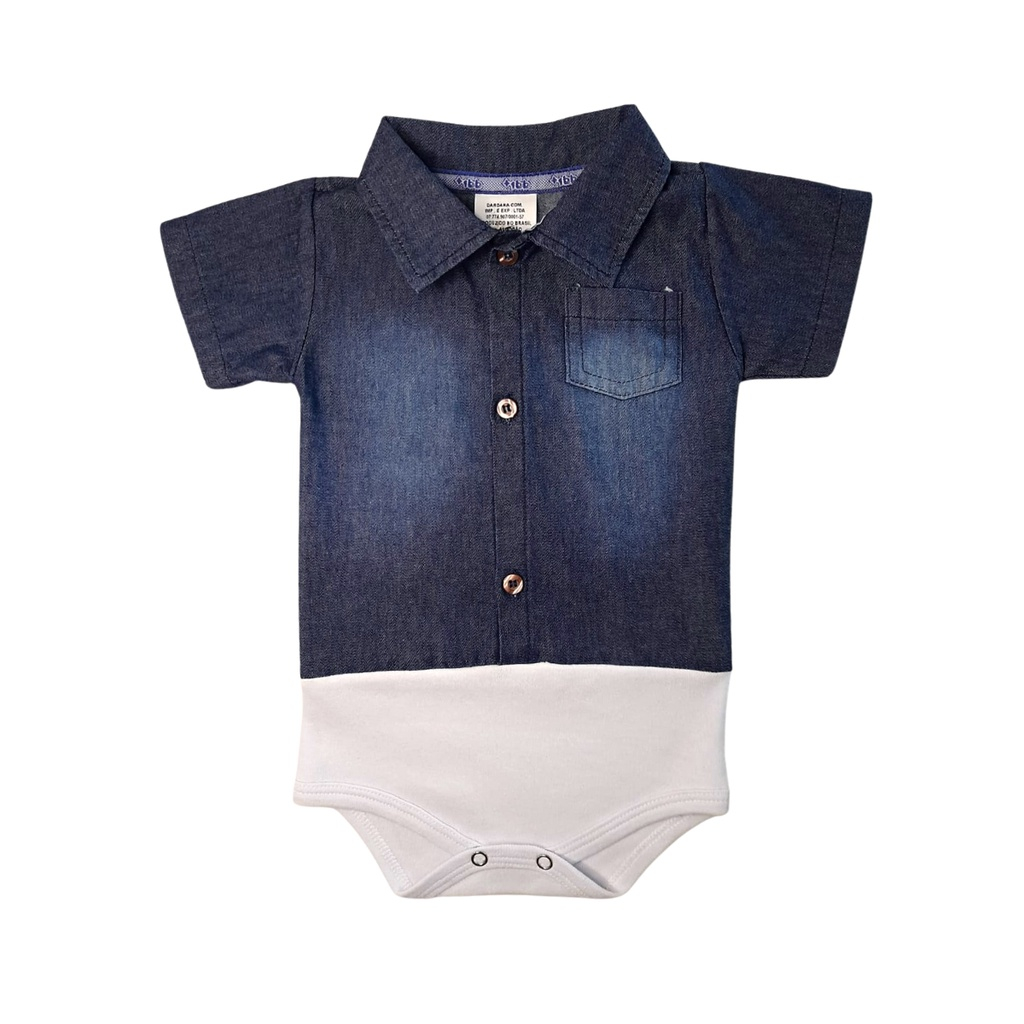 Body de Bebê  Camisa Jeans Manga Curta Menino +1BB