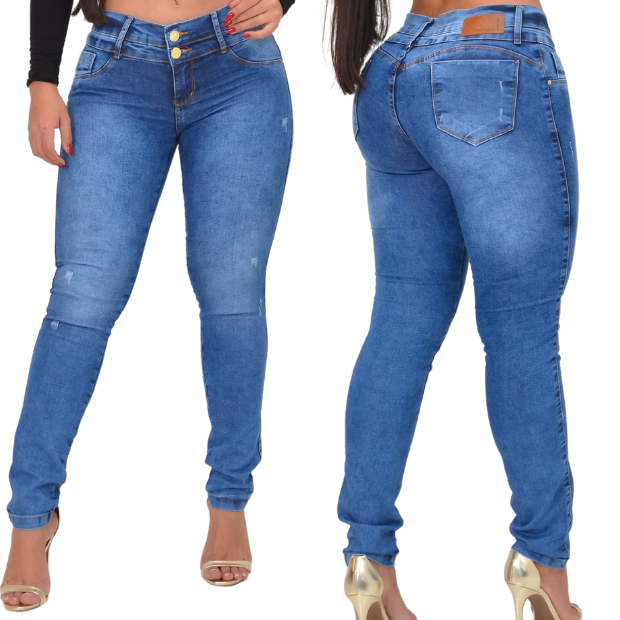 Calça Jeans Feminina Skinny Detalhe E Com Elastano Cos Alto Duplo Recorte Empina Bumbum em Oferta na Shopee
