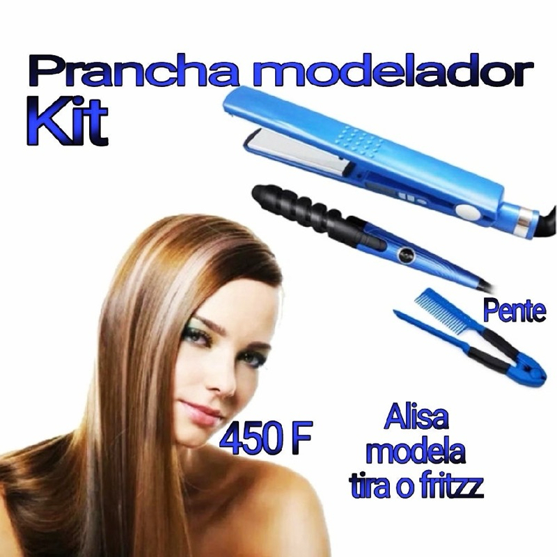 Prancha Chapinha Kit 3 Em 1 Modelador Cacheador Pente Anti Estatica