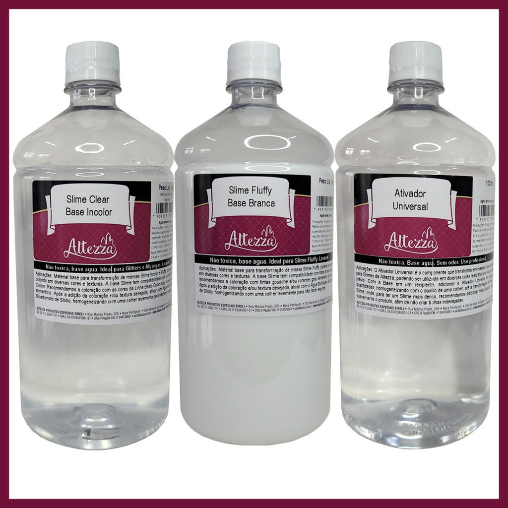 Kit Ativador Universal 1000ml + Cola Fluffy 1Kg + Cola Transparente Clear 1Kg - Altezza - Kit DIY para Slimes Criativos em Oferta na Shopee