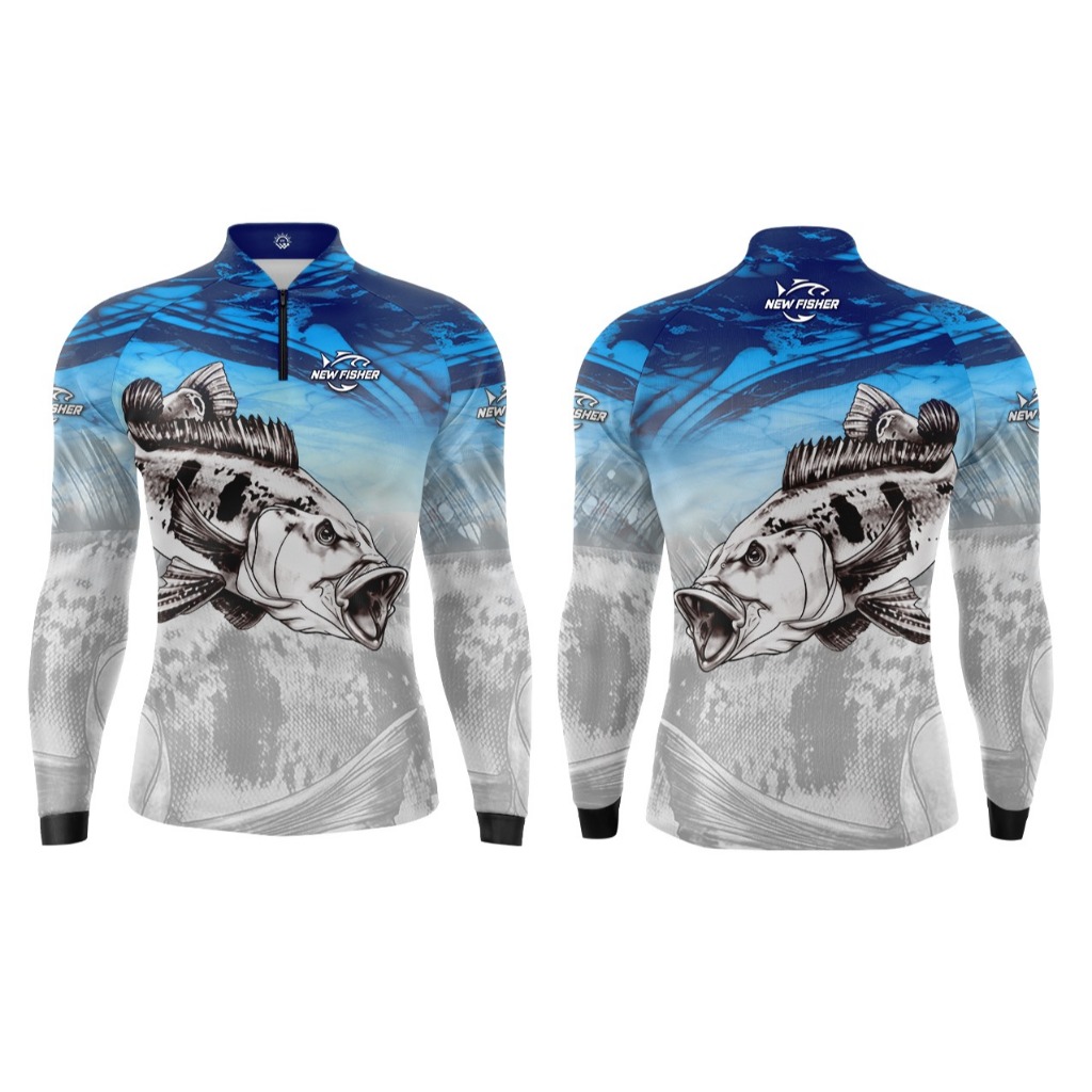 Camisa Camiseta de Pesca Tucunaré Gola Zíper Proteção Solar UV New Fisher - NF01 em Oferta na Shopee
