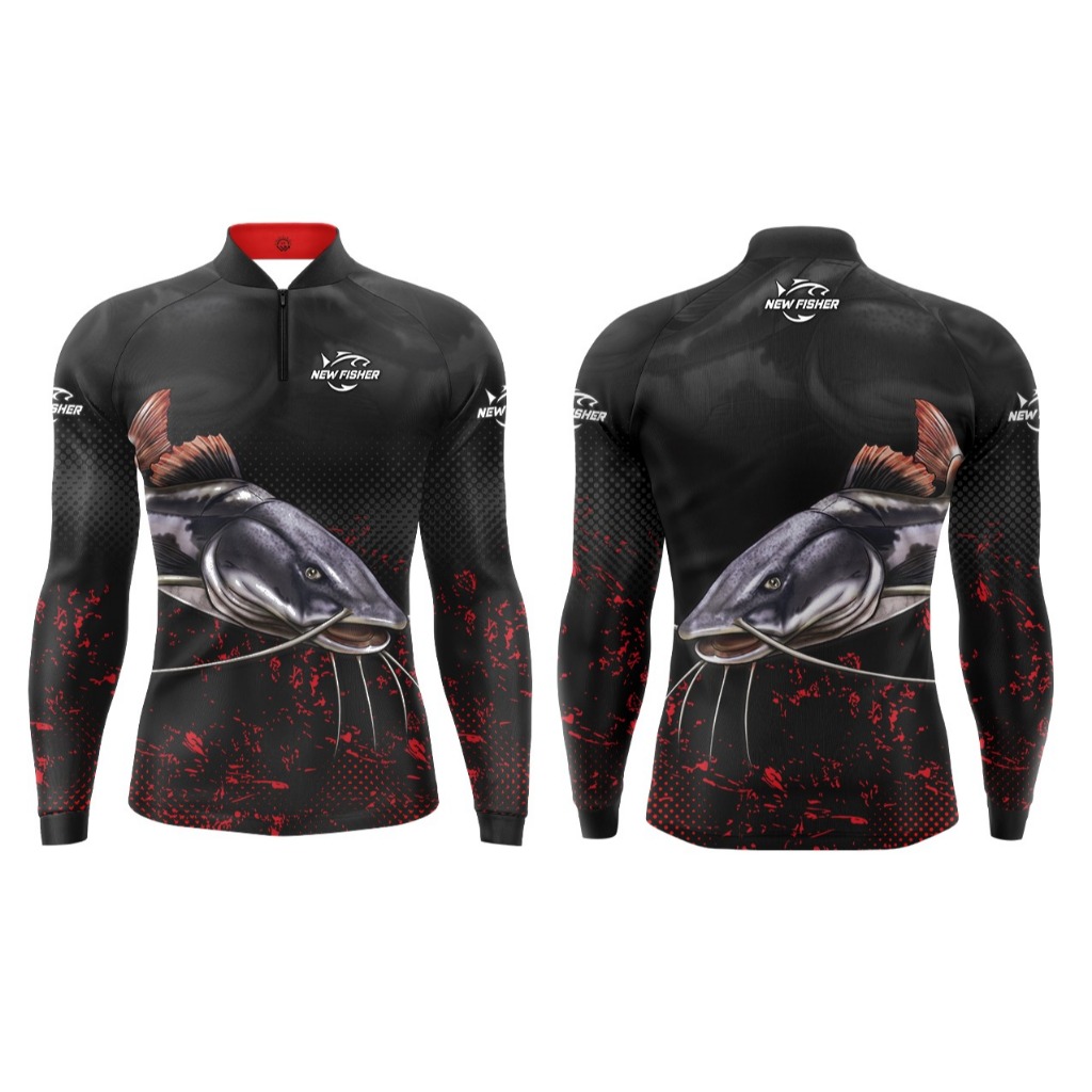 Camisa Camiseta de Pesca Pirarara Gola Zíper Proteção Solar UV New Fisher - NF02