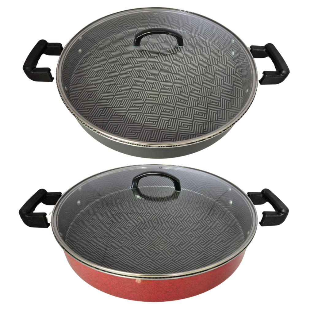 Tacho Panela Grande Disco de Arado Alumínio Antiaderente 40cm Com Tampa De Vidro