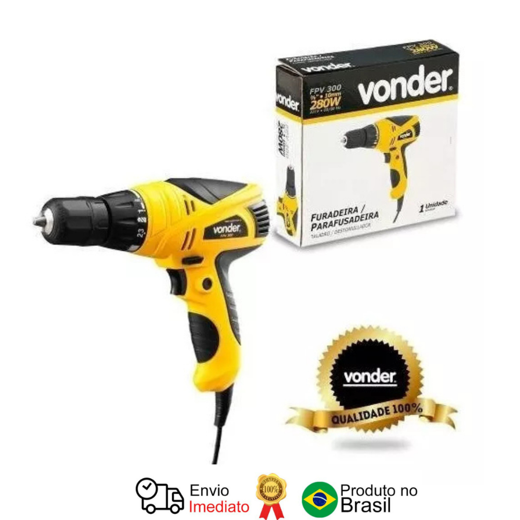 Furadeira e Parafusadeira Elétrica 3/8' Fpv 300 220V 280W Vonder em Oferta na Shopee