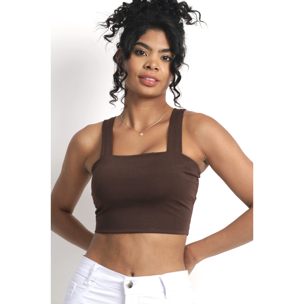 Cropped Marrom - Cropped Top Alça Grossa Suplex em Oferta na Shopee