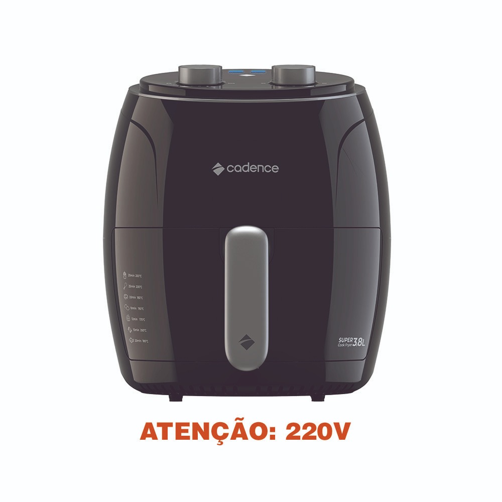 Fritadeira Elétrica Cadence sem Óleo, Super Cook Fryer, 3,8L com Timer - FRT410, Preto 220V