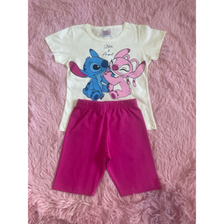 kit2 conjuntos infantil menina stitch 4 peças ;2 blusas e 2 bermudas tamanho 2ao10 roupa de menina verão algodão.Rf1002 em Oferta na Shopee