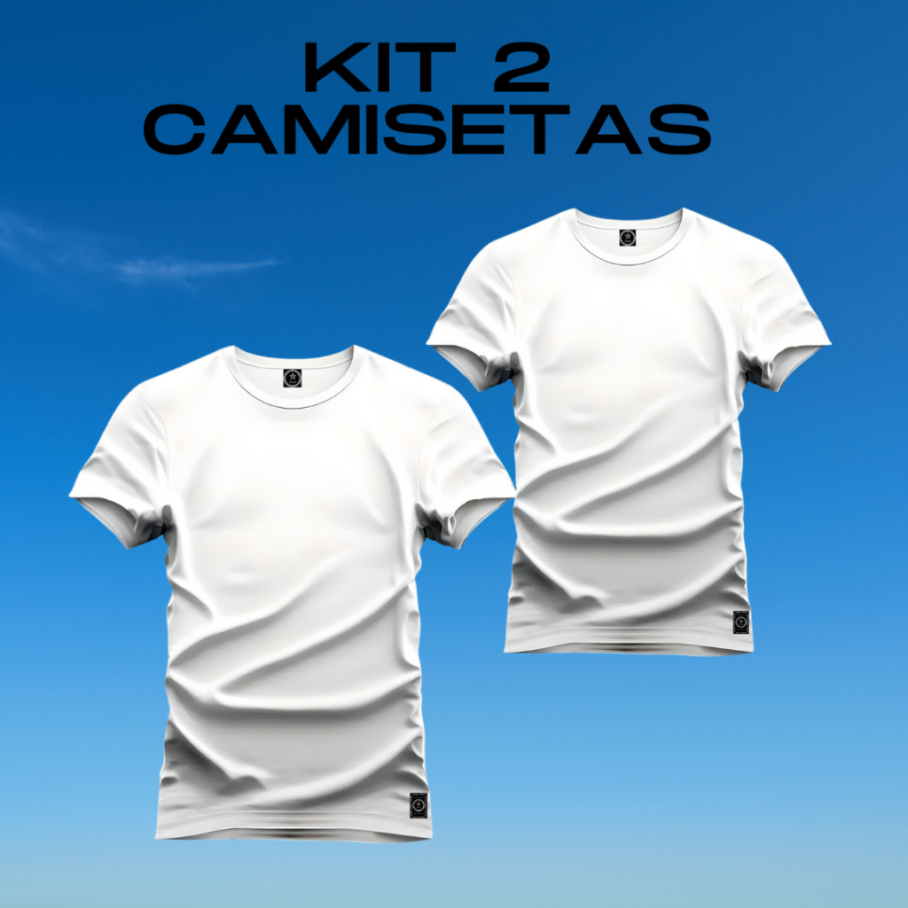 Kit com 2 Camisetas Basicas Blusa Camisa de Algodão Branca sem Estampa