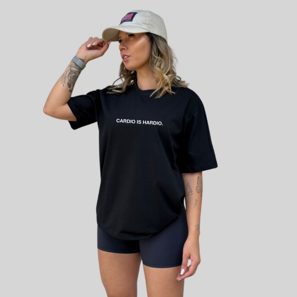 Blusa Feminina Camisetão Tecido Premium Estampado Cardio Is Hardio Treino Academia