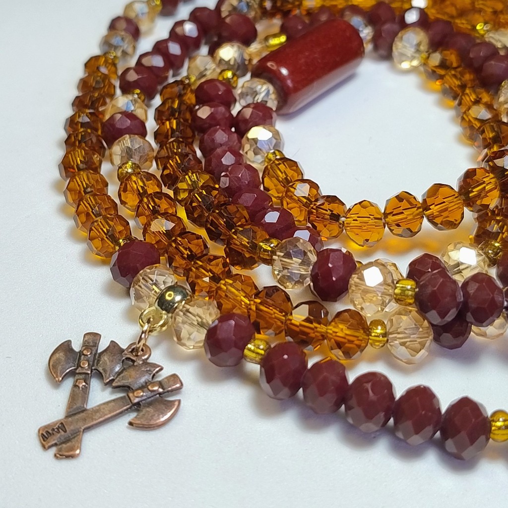 Guia Fio de Conta de Xango Orixá Cristal 8MM 3 Pingentes Umbanda e Candomblé