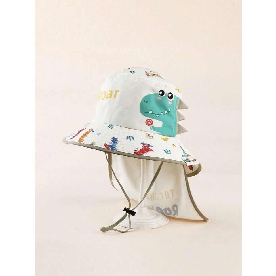 Chapéu Pescador Infantil Dinossauro Aba Larga Unissex Proteção Solar Praia Ajustável