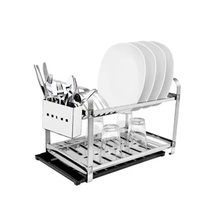 Escorredor MONTADO Inox 16 Pratos Secador Louca Porta Talheres Inox Mais Bandeja Coletora
