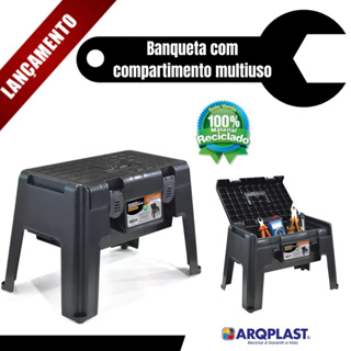Banqueta Plástica com Compartimento Arqplast Banqueta com Caixa de Ferramentas Banqueta para Manicure Banco Pescaria em Oferta na Shopee