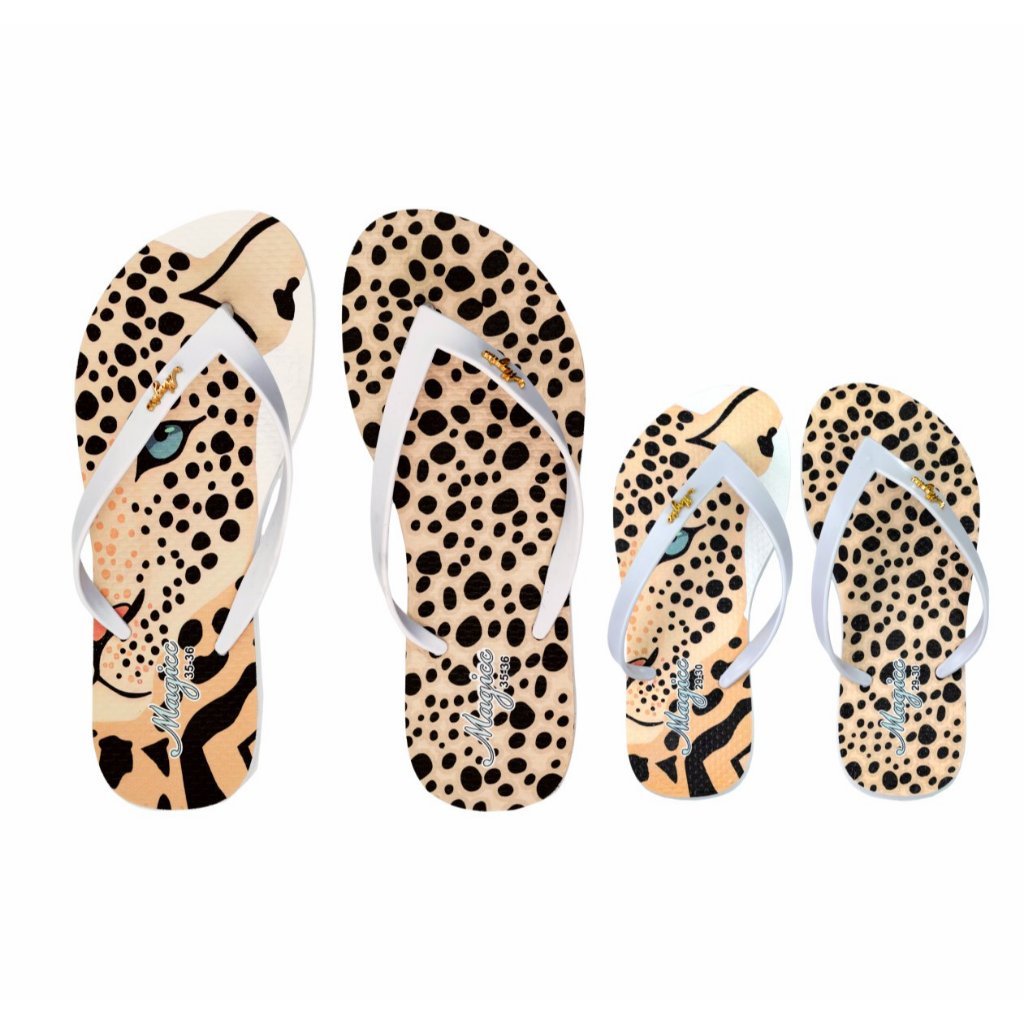 Chinelo Feminino Mãe e Filha Chinelo Feminino Chinelo Infantil Slim Oncinha Magicc Bolsas CMF-002