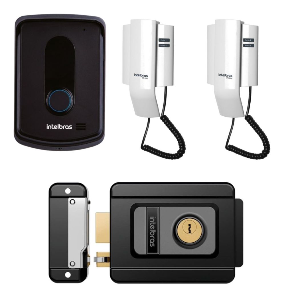 Interfone Campainha Porteiro Eletrônico Residêncial Ipr8010 Com Extensão Audio e Fechadura Fx 1500