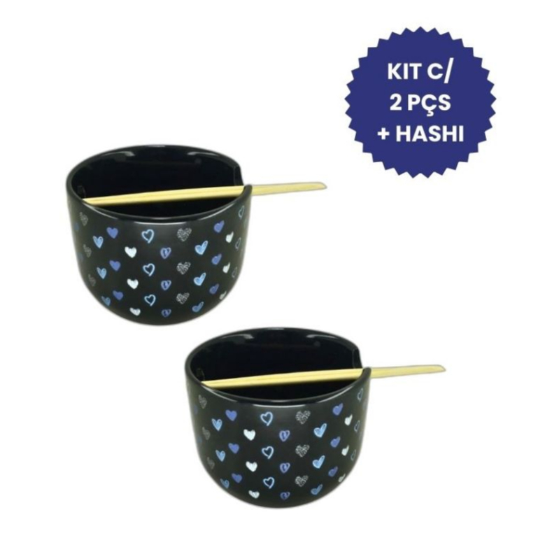 Kit 2 Cumbucas Poke Yakissoba Porcelana Com Hashi Tigela Japonesa Oriental 500ml Lamen Restaurante Cozinha Japonesa