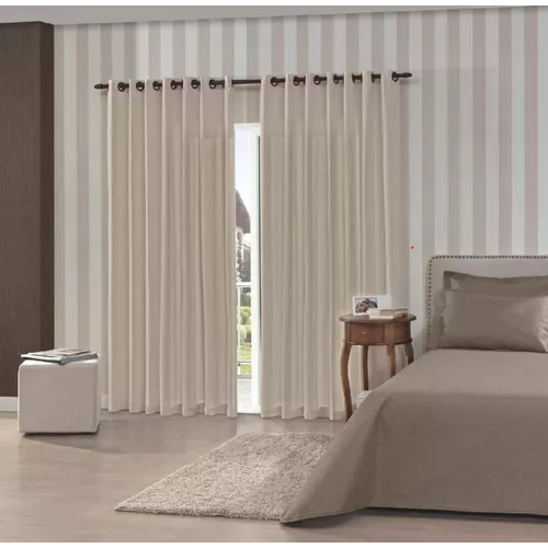 Cortina Elegante Rústica 2,60 X 2,30 Pantex Bella Janela Cor Areia