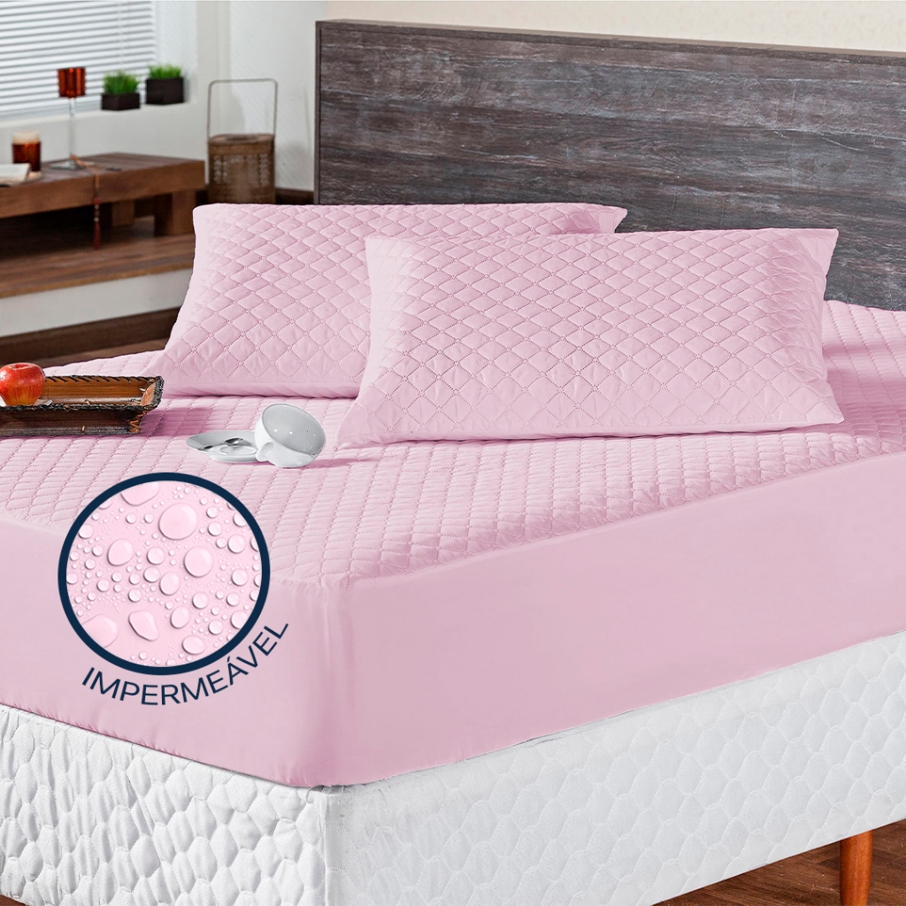 Kit Capa Impermeável Queen + Saia Matelada + 02 Protetores Impermeáveis para Travesseiro