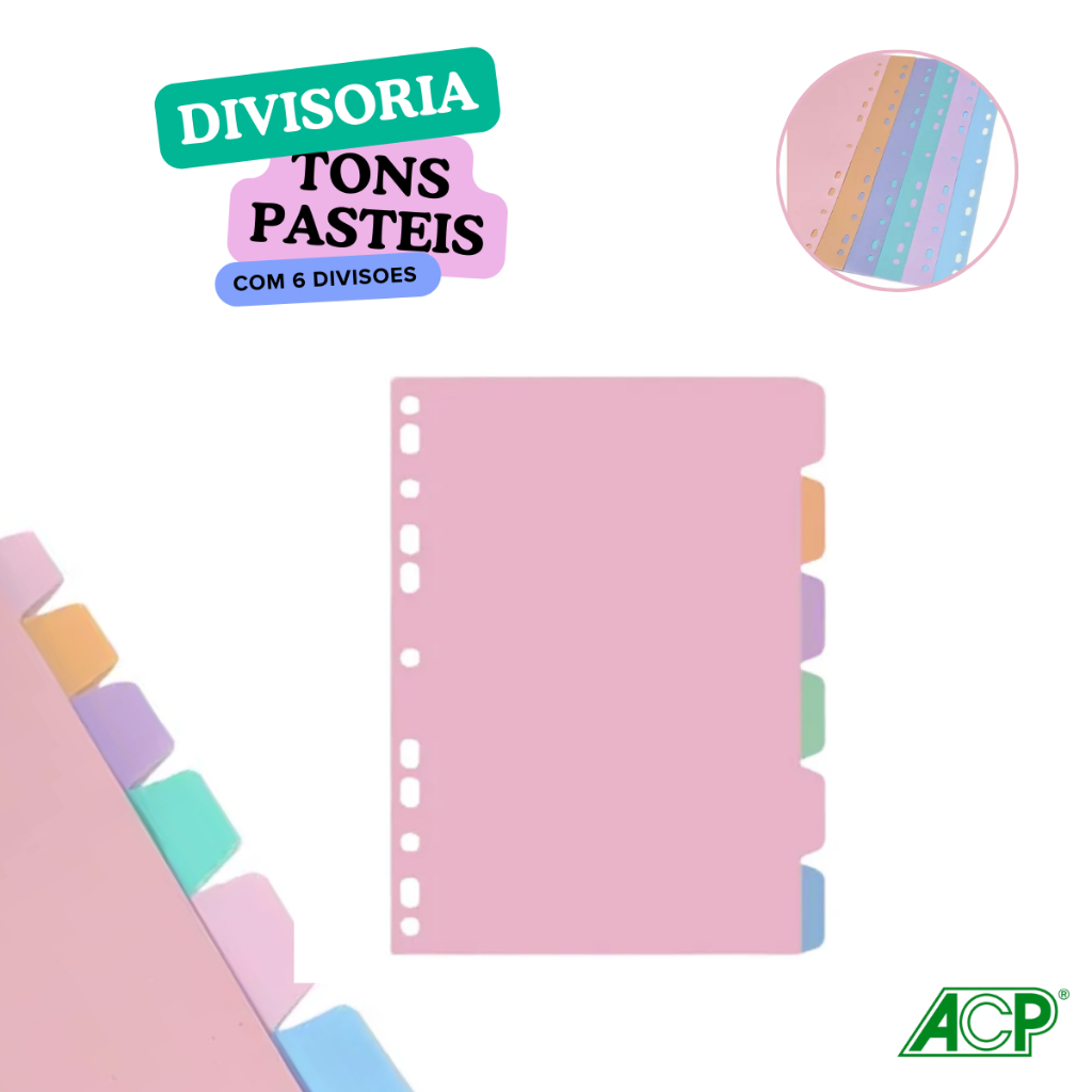 Divisórias Para Caderno Fichário Pastel c/6 ACP