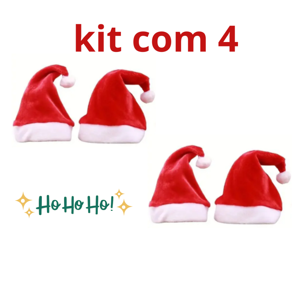 Kit 4 Gorro Touca De Papai Noel Mamãe Noel Natal LUXO
