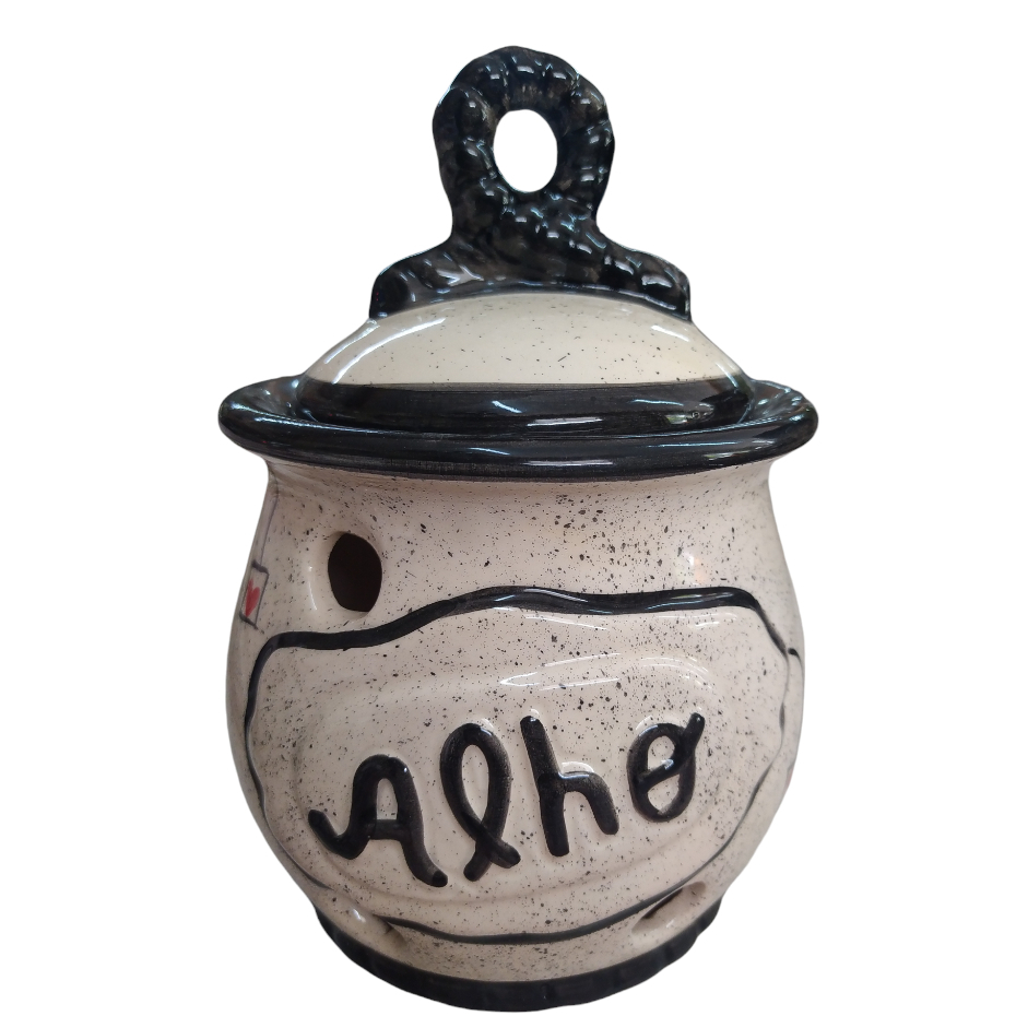 Porta Alho Laço Cerâmica Esmaltada Alheiro Decorado Pintura a Mão Decoração Cozinha Promoção mais vendido