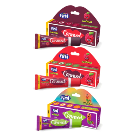 Kit com 3 carmed Fini Amora intensa, Fini minhocas azedinho, Fini amoras com cor 10g