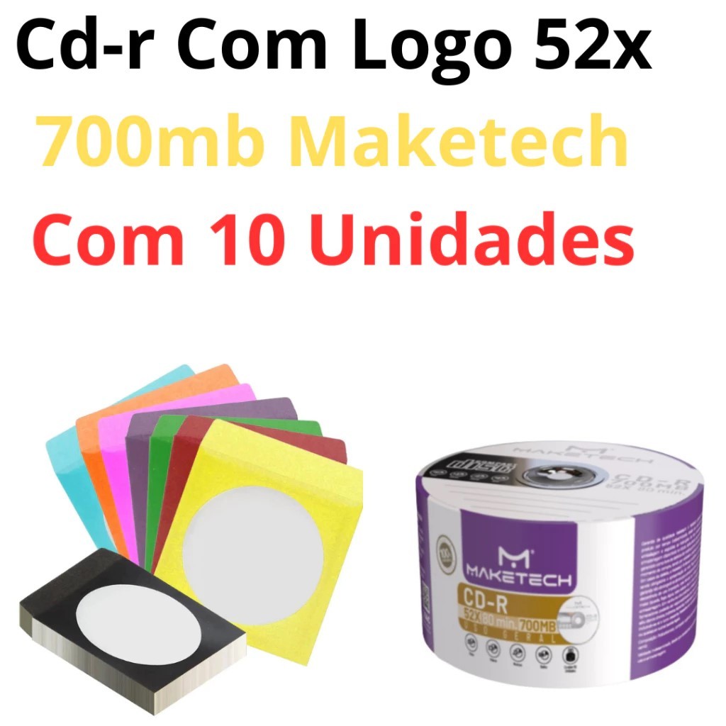 CD-R virgem 52x 700MB 80min MAKETECH Kit com 10 Unidades