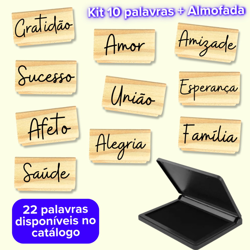 Kit Carimbos Palavras Afeto Carinho Gratidão Paz Amor Saúde Paz decorar embalagens sacola kraft papel caixa