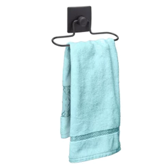 Suporte Porta Toalha de Rosto Banheiro Lavabo Fixação Sem Furo Dupla Face 3M Preto Black Arthi