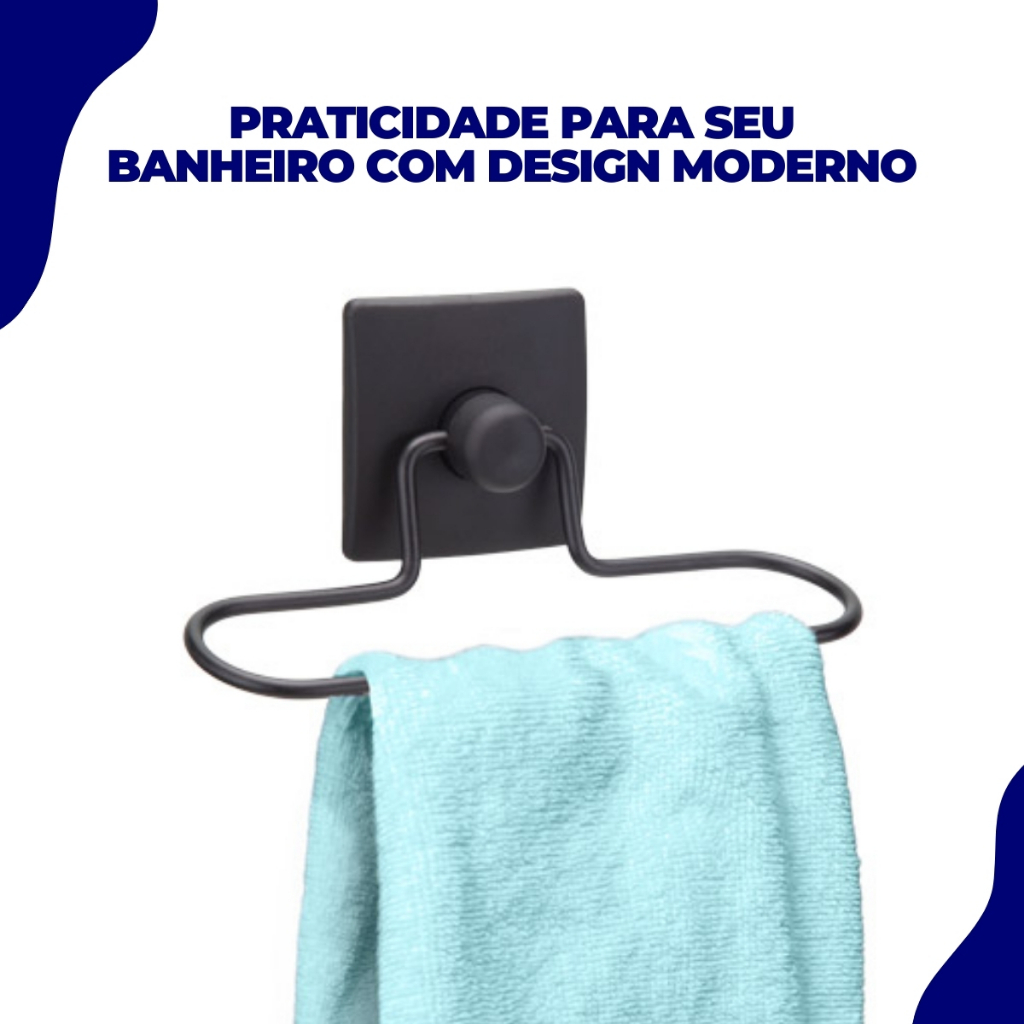 Suporte Porta Toalha de Rosto Banheiro Lavabo Fixação Sem Furo Dupla Face 3M Preto Black Arthi · foto 2