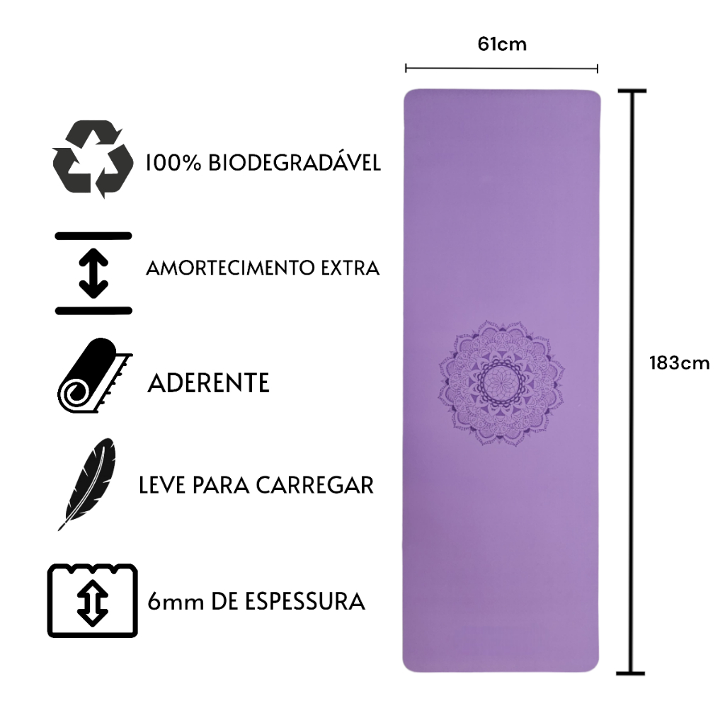Tapete de Yoga Tpe Biodegradavel Pilates Mandala 6mm 183x61cm em Oferta na Shopee