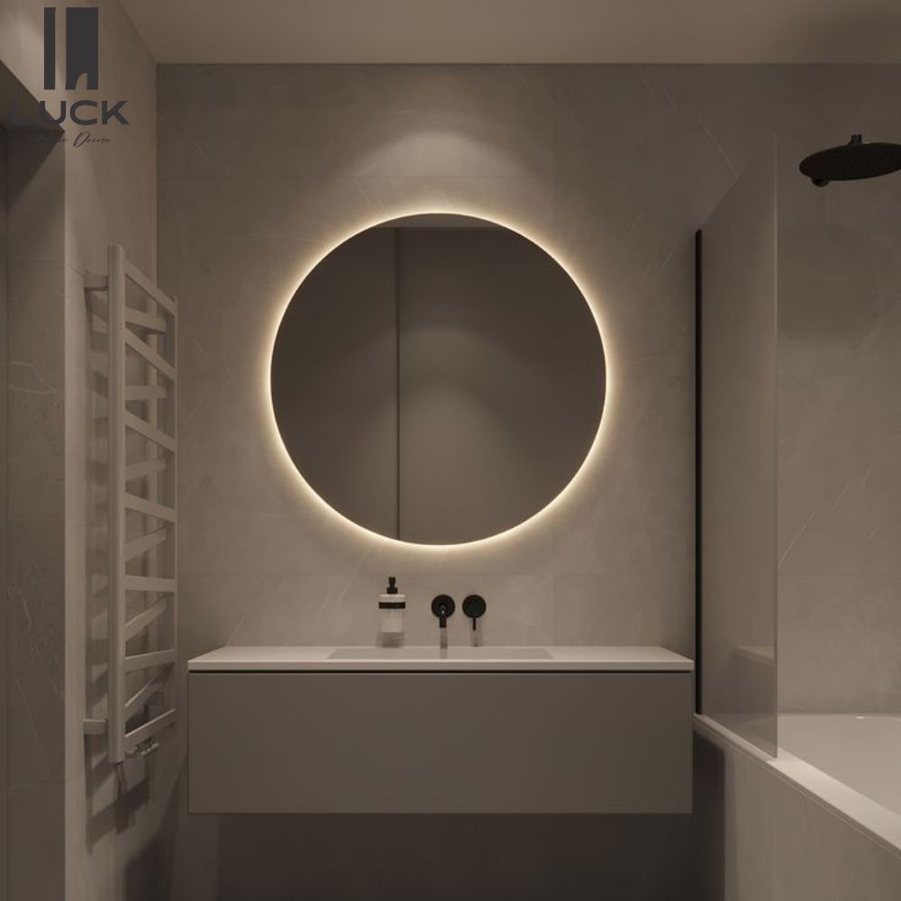 Espelho redondo Circular Com LED + Fonte 12v duas Opções de cor Espelho Com Suporte Decoração