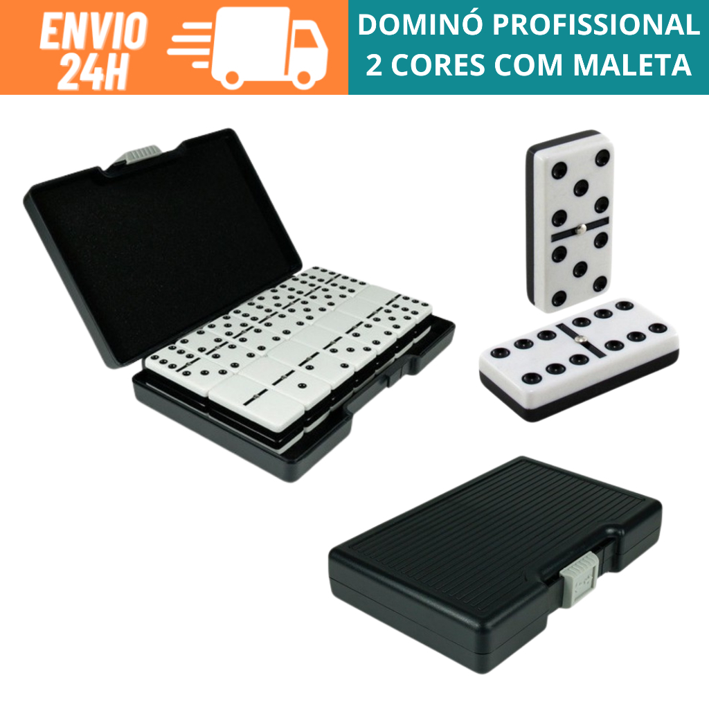 6644 JOGO DE DOMINÓ PROFISSIONAL NA MALETA Branco e Preto 28 PEÇAS 12mm em Oferta na Shopee