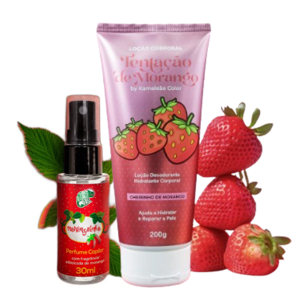 Kit Perfume Capilar Moranguinho + Loção Corporal Tentação De Morango - Kamaleão Color em Oferta na Shopee