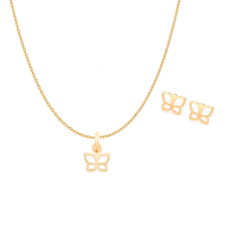 Conjunto Rommanel Colar com Pingente e Brincos de Borboleta Vazada em Oferta na Shopee