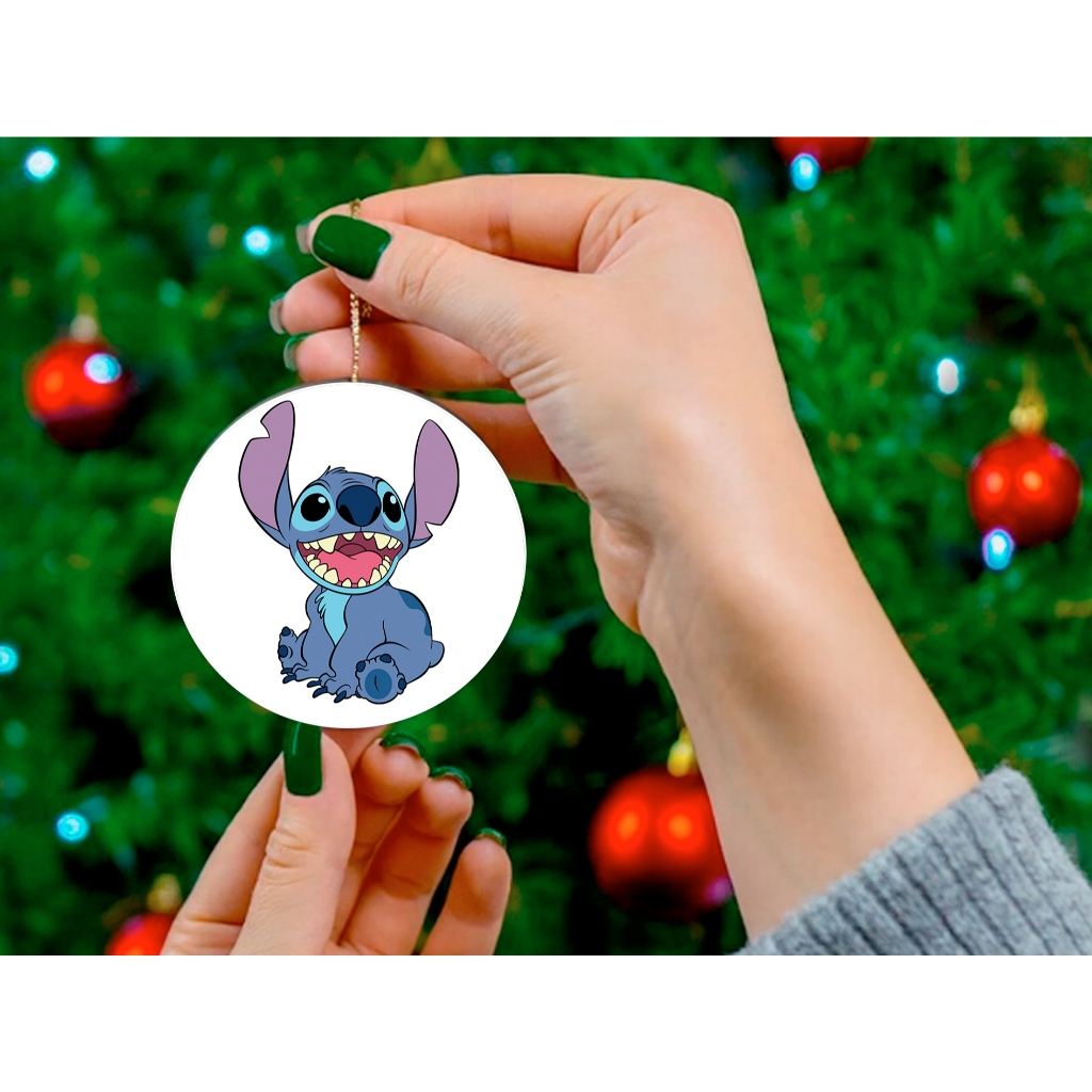Enfeite de Natal Stitch  Merry Christmas Ornamento Festas em Madeira