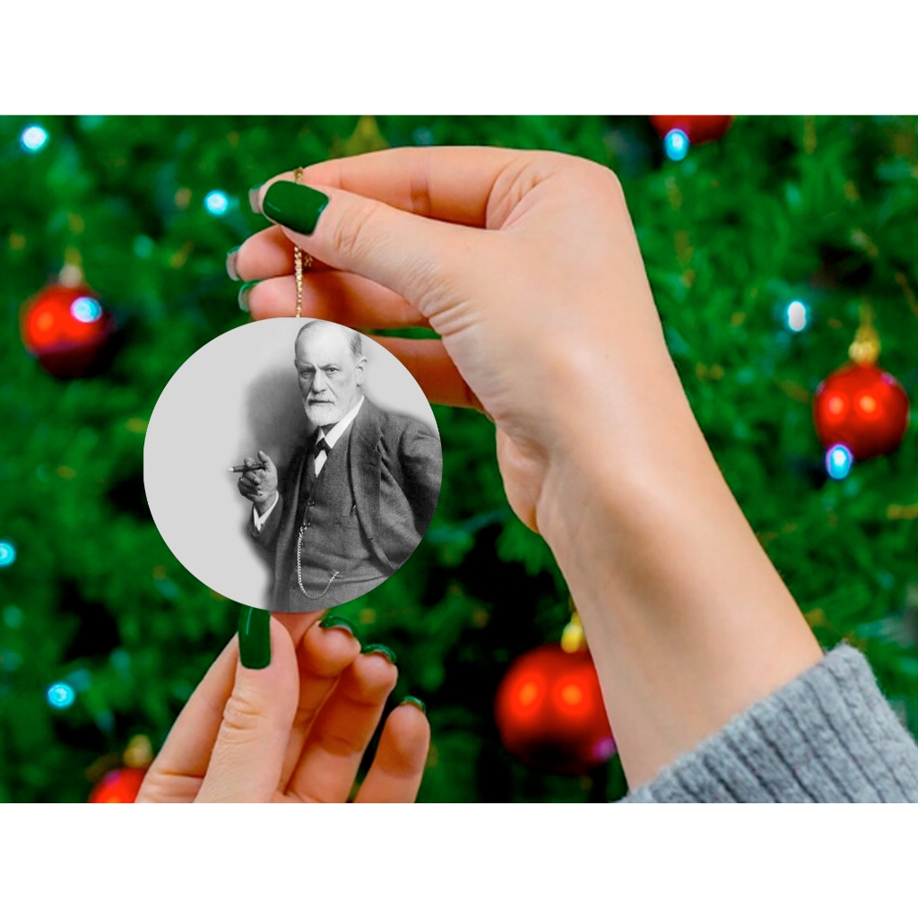 Enfeite de Natal Freud Psicologia  Merry Christmas Ornamento Festas em Madeira