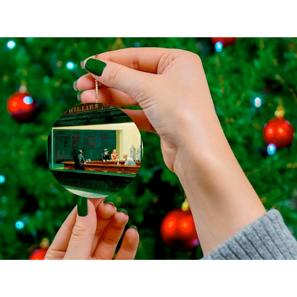 Enfeite de Natal NightWalks Edward Hopper   Merry Christmas Ornamento Festas em Madeira