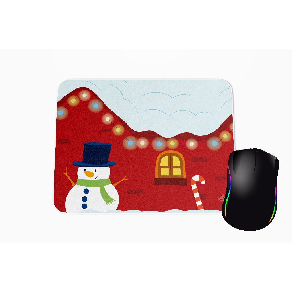 Mousepad Pinguim Casa de Neve Boneco do Papai Noel  Natal Christmas festas Ano Novo Personalizado