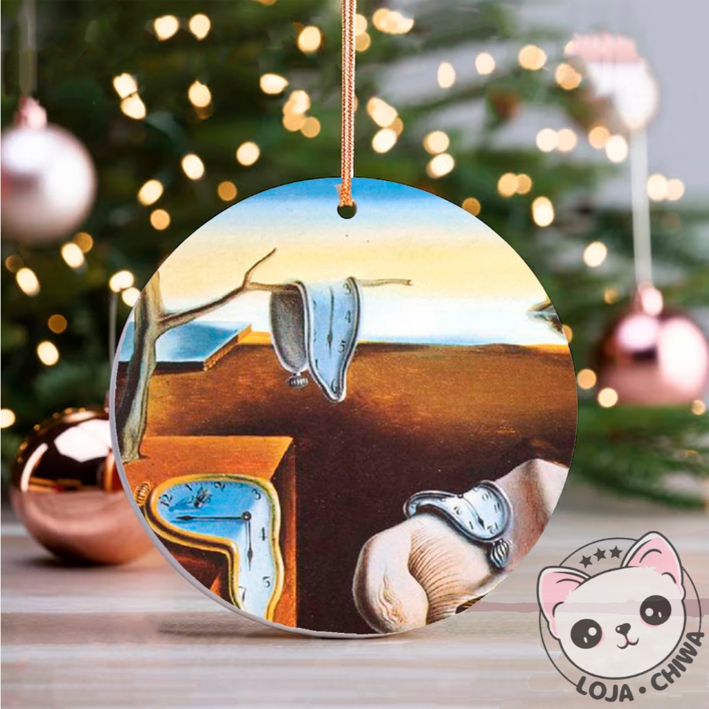 Enfeite de Natal Salvador Dali Persistência da Memória Arte Merry Christmas Ornamento Festas em Madeira