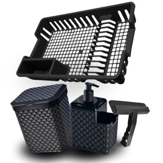 Kit Cozinha Escorredor De Louça + Lixeira de Pia 5 litros + Porta Detergente + Rodinho de ...