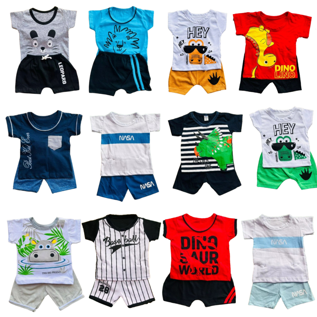 Kit Sortido 12 Peças para Bebê de 0 - 6  meses menino infantil 6 Camisetas + 6 Bermudas Kit com 6 Conjuntos
