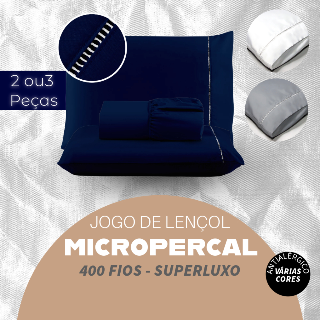 Jogo Lençol Queen - Micropercal Ponto Palito 400 Fios - 3 Peças - 1 Lençol + 2 Fronhas