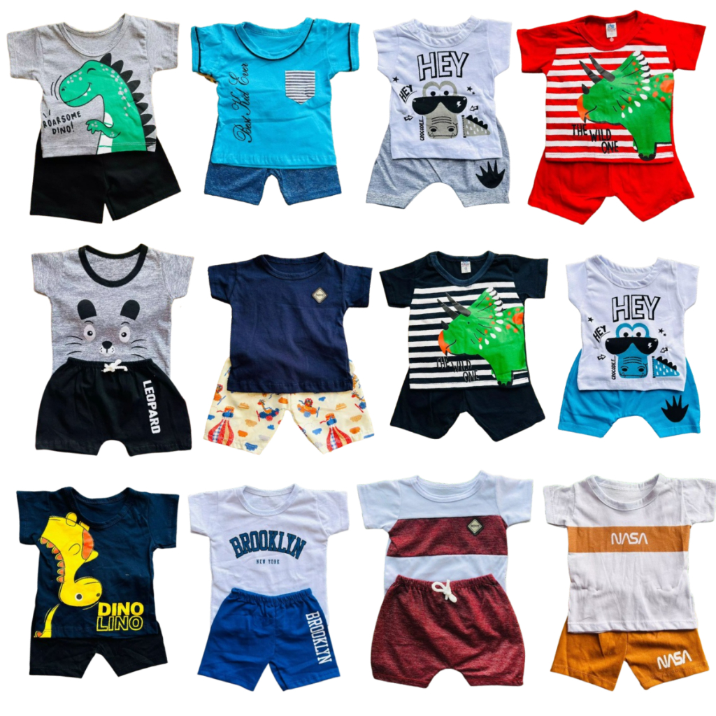 Kit Sortido 10 Peças para Bebê de 0 -  6 meses enxoval menino infantil 5 Camisetas + 5 Bermudas Kit com 5 Conjuntos