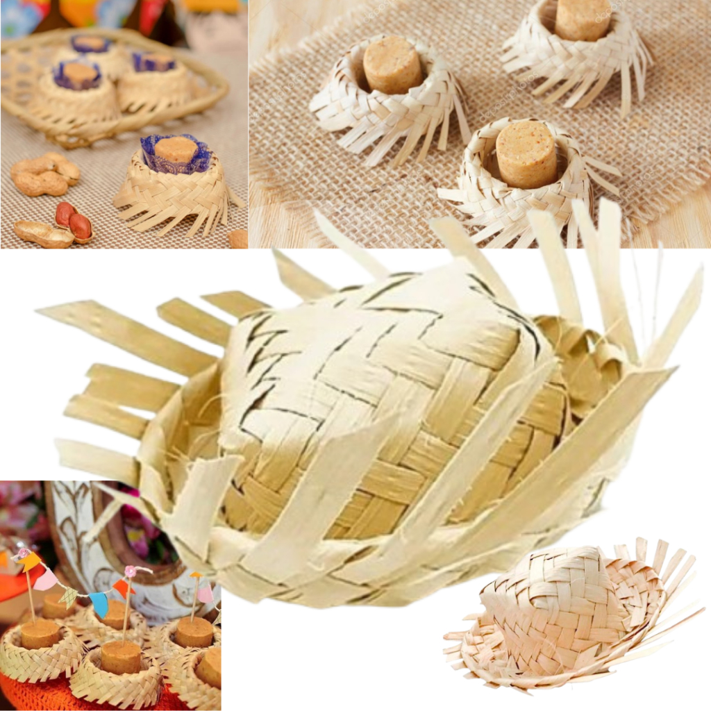 Kit 20 Forminhas Festa Junina Chapeuzinho de palha Caipira Mini Chapeu de Palha Fazendinha Enfeite