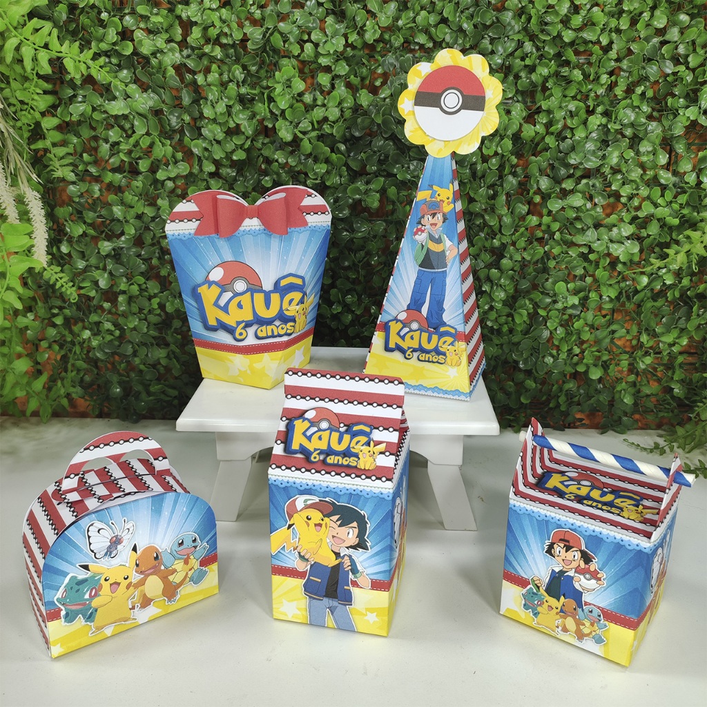 Kit Caixinhas Personalizada Pokemon Lembrancinha Kit Festa Pegue e Monte