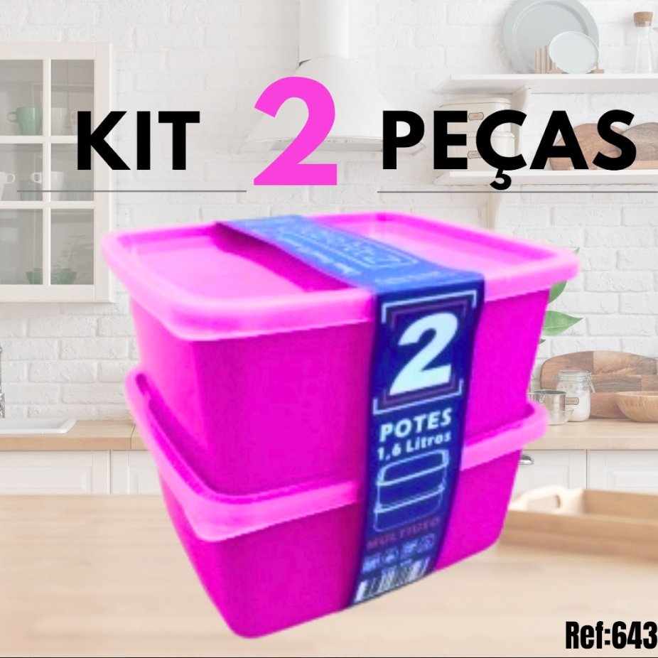 2 potes (1.600 L) retang  + tampa / marmitas/topoer/ freezer/microondas conserva frescor sabor