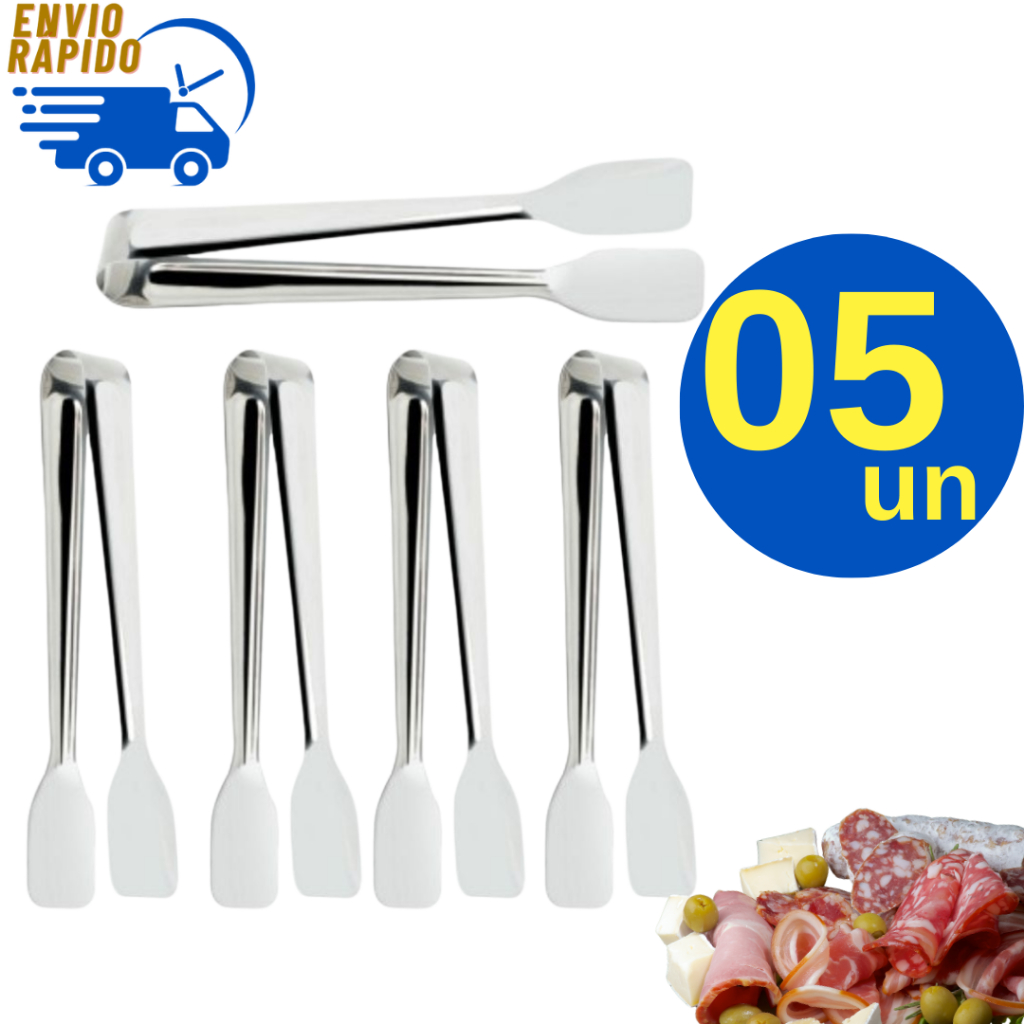 Kit 5 Pegador De Frios Pinça Inox Universal Multiuso Para Petisco Doces Gelo Bar Restaurante Cafeteria Doceria