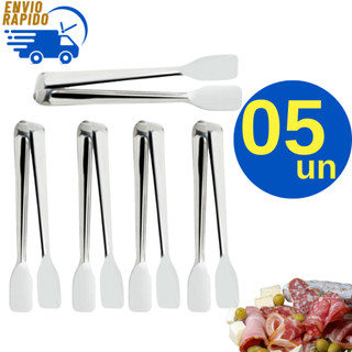 Kit 5 Pegador De Frios Pinça Inox Universal Multiuso Para Petisco Doces Gelo Bar Restaurante Cafeteria Doceria