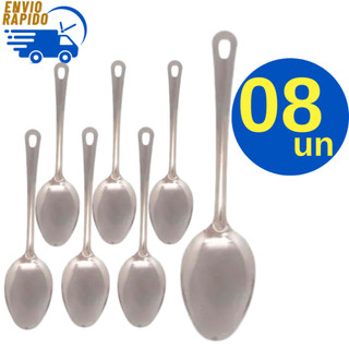 Kit 8 Colher Arroz Inox 25,4 cm Durável Resistente para Servir Uso Domestico Casa Restaurante Buffet Hotel